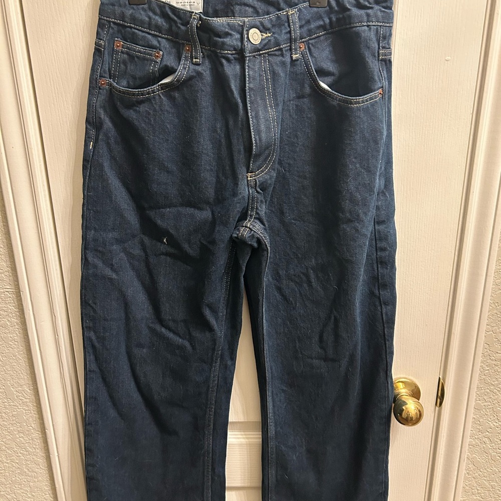 Zara Women's Boyfriend Jeans in Dark Blue Denim
